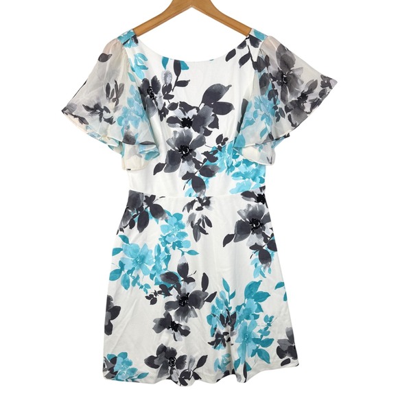 New Jessica Howard Floral Print Cap Sleeve Dress size 8 White/Blue - Picture 1 of 7